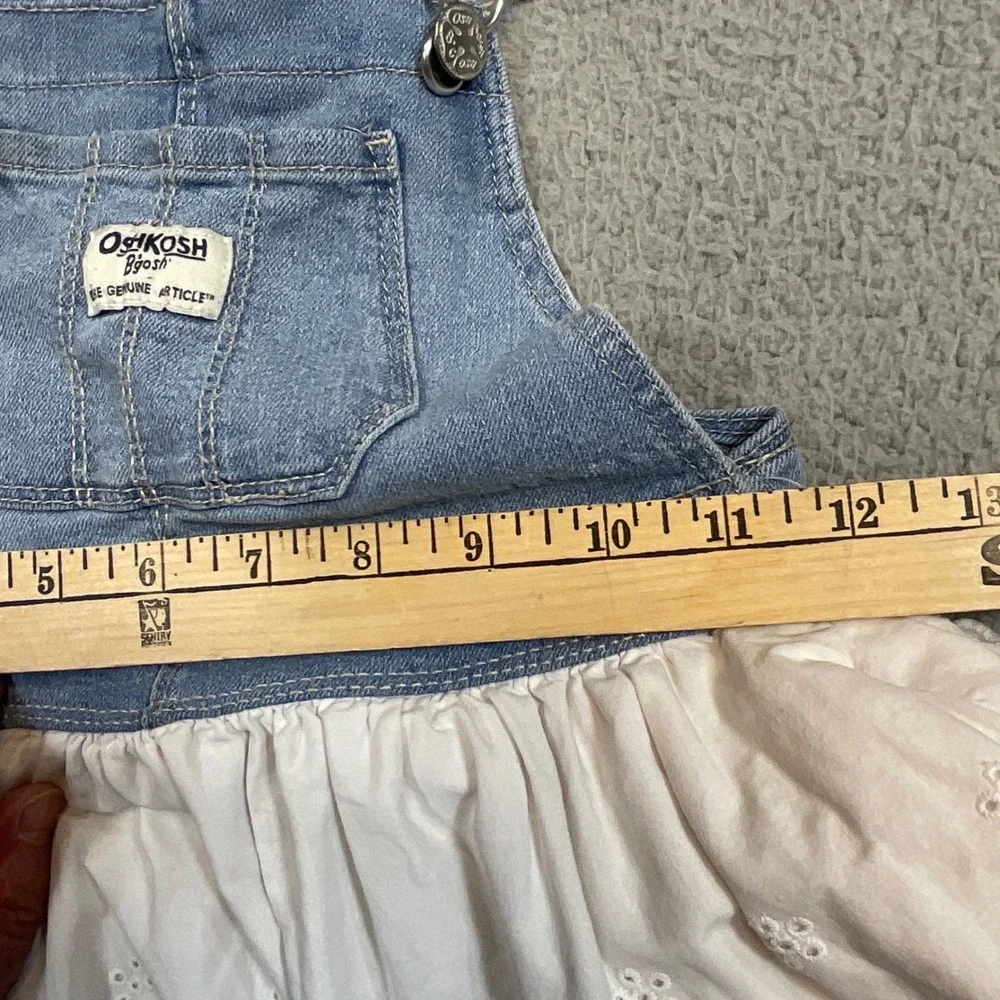 OshKosh B'gosh Overall Dress Kids 4T Blue White Good Eyelet Lace Denim Pinafore